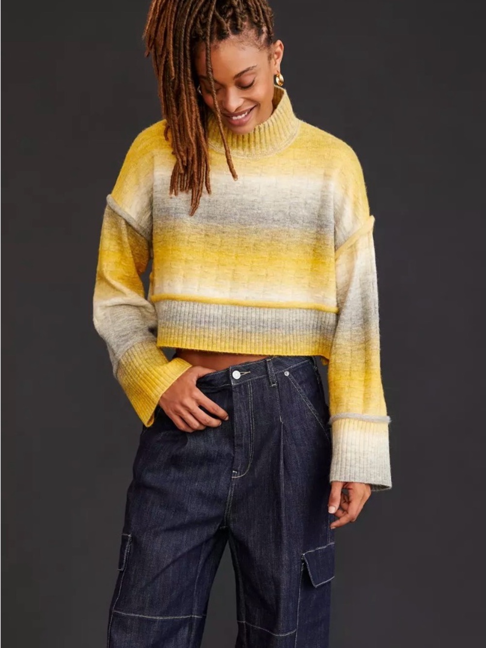 Pilcro Yellow and Gray Ombre Knit Sweater